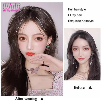 Almofadas de cabelo sintéticas invisíveis sem costura, clipe de uma peça com 2 clipes, aumentam o volume do cabelo, extensões de cabelo, aplique de cobertura superior lateral