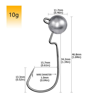 5 peças 3.5g 5g 7g 10g 14g Cabeça de anzol de jig de pesca com anzol offset, Anzol de cabeça redonda, anzol de pesca de barriga estreita de aço de alto carbono