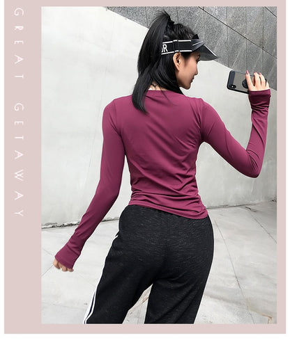 Fitness Tops Women Tight Sports Long Sleeve Yoga Clothing Running Training Clothes Gym Workout Shirt Comfortable Training Cloth