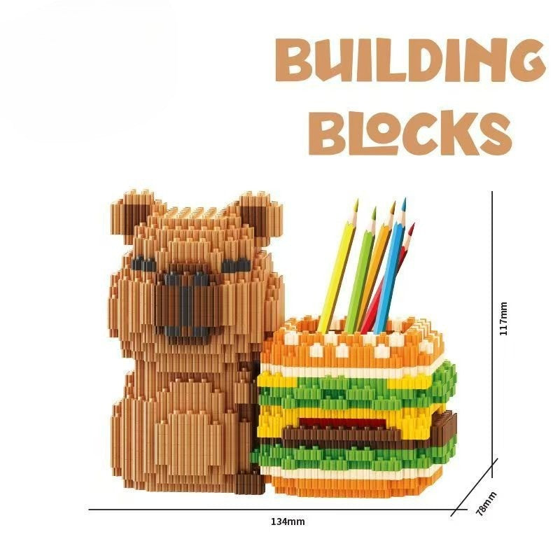Porta Canetas Capivara de Blocos de Montar Organizador de Mesa Multifuncional para Material de Escritório Cosméticos Presente de Aniversário Decoração de Mesa
