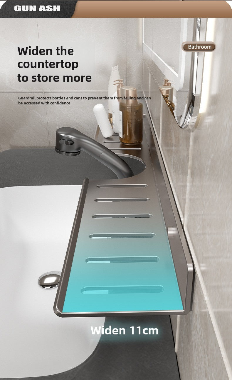 Toilet faucet storage rack, toilet sink, washbasin, wall mounted non perforated mirror front bathroom rack