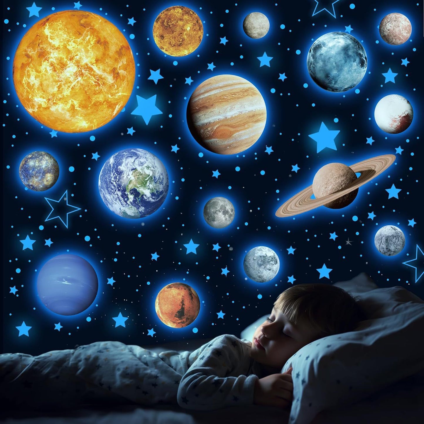 757PCS Glow in The Dark Planets Wall Stickers For Children's Room Kids Bedroom Luminous Moon Stars Self-adhesive Ceiling Decor