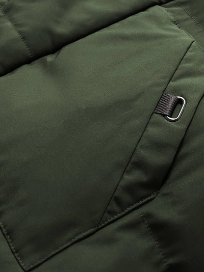 Casaco Masculino Pesado de Inverno Corta-Vento para Frio com Zíper Completo, Capuz Longo e Bolsos Frontais Grandes