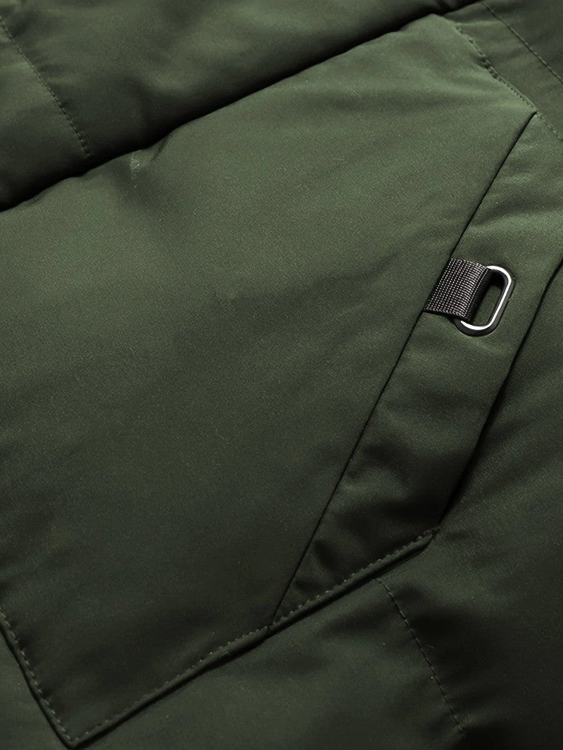 Casaco Masculino Pesado de Inverno Corta-Vento para Frio com Zíper Completo, Capuz Longo e Bolsos Frontais Grandes