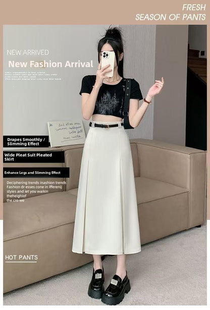 plus Size Suit Skirt Women Summer New Elastic High Waist Slim A-Line Skirt Belly Cover Pleated Skirt Korean Sle Casual Wear