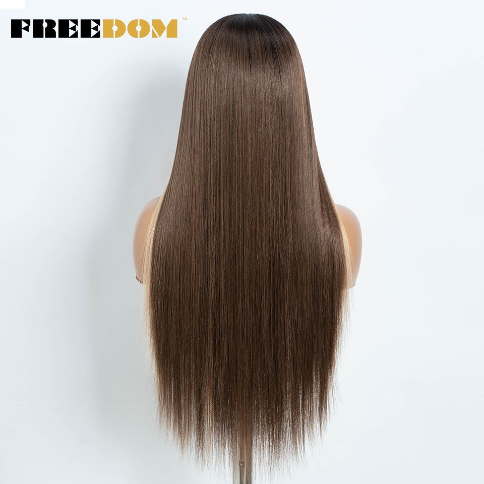 FREEDOM Synthetic Lace Front Wigs For Women Ombre Brown Highlight Long Straight Lace Wig Heat Resistant Cosplay Wigs