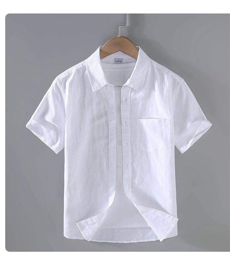 Cotton Linen Hot Sale Men's Short-Sleeved Shirts Summer Streetwear Plain Color Stand Collar Casual Beach Style Plus Size M-3XL