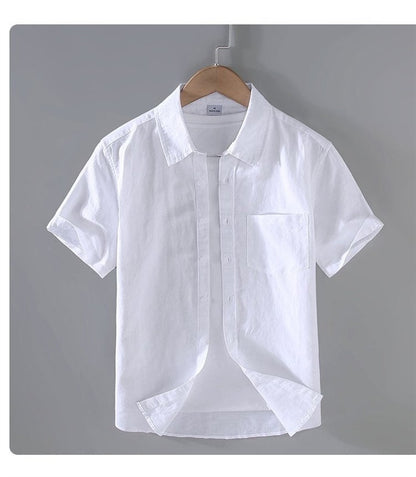 Cotton Linen Hot Sale Men's Short-Sleeved Shirts Summer Streetwear Plain Color Stand Collar Casual Beach Style Plus Size M-3XL