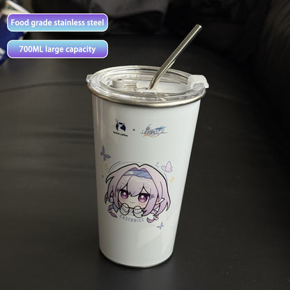 700ML Large Capacity Stainless Steel Cold Color Changing Cold Water Cup Drinking Cup With Straw Lid Collection Gift In Stock