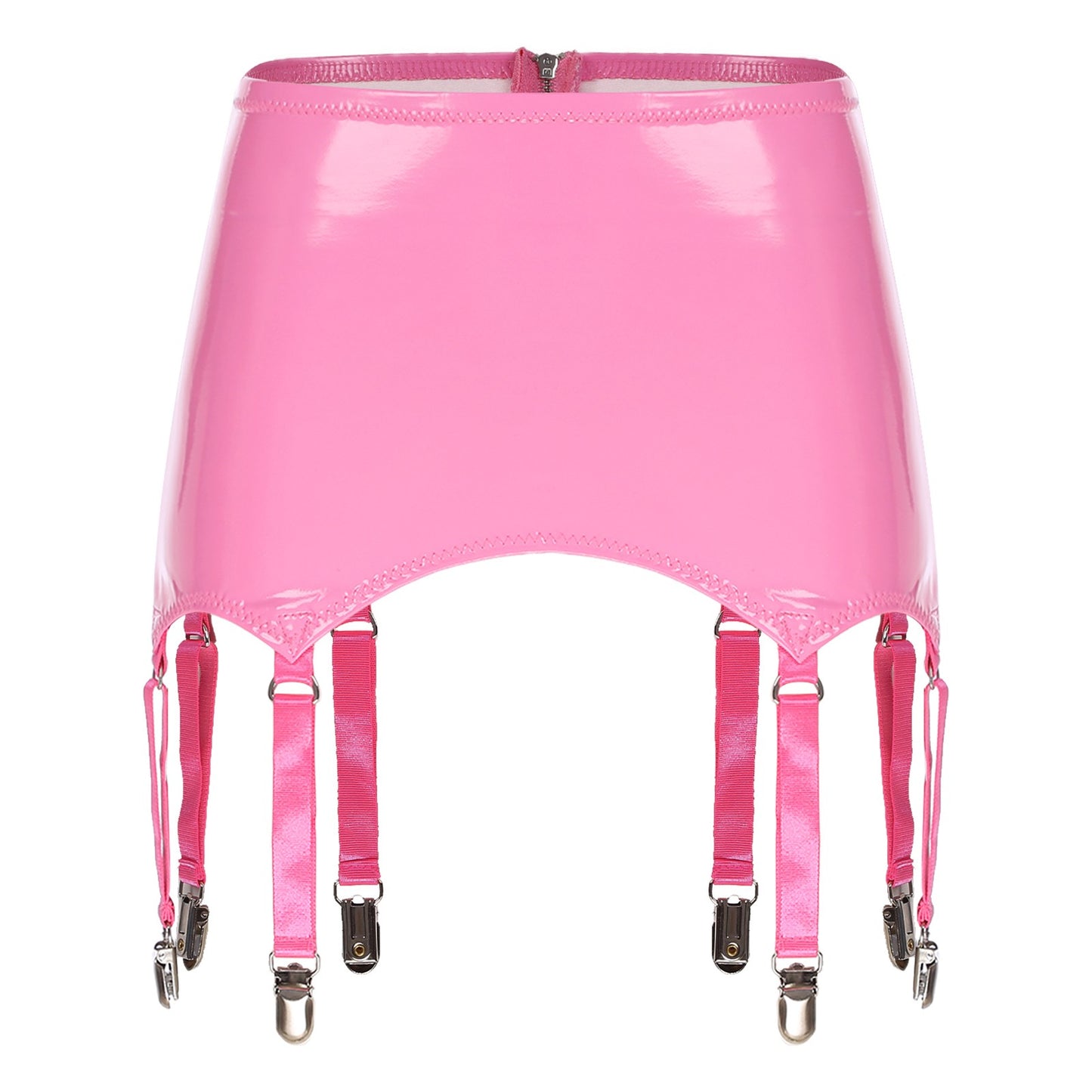 Womens Garters Latex Skirts Ladies Suspender Belt Wet Look Patent Leather Mini Skirts Garters with Metal Clips Clubwear Costume