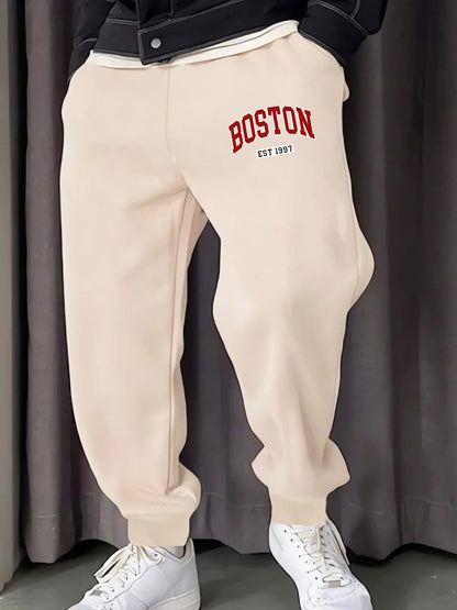 Boston Letter Est 1997 Printing Male Sweatpants Fashion Fleece Pant Trendy Jogging Britches Casual Comfy All-Match Long Pants