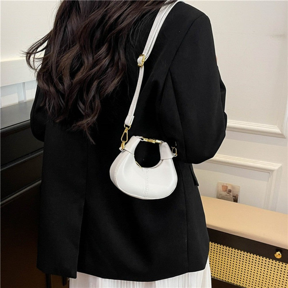 Simple Y2K Pu Leather Handbag Solid Color Minimalist Style Crossbody Bag Coin Purses Half-moon Crescent Bag Ladies