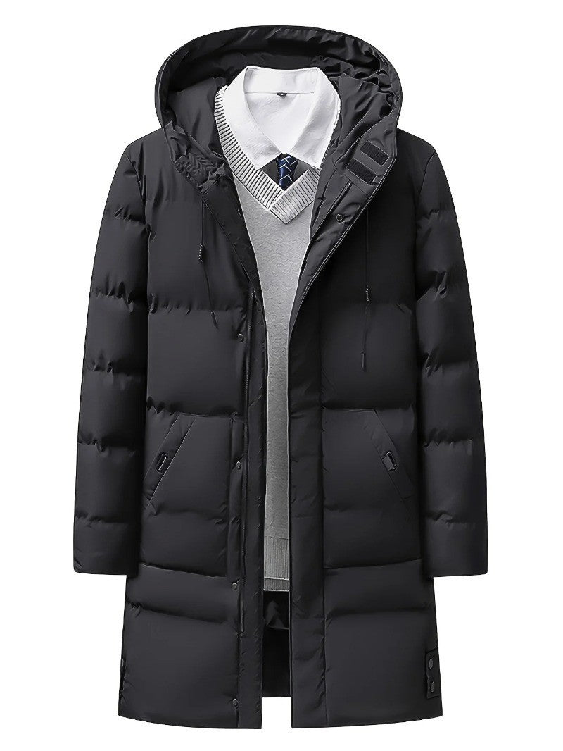 Casaco Masculino Pesado de Inverno Corta-Vento para Frio com Zíper Completo, Capuz Longo e Bolsos Frontais Grandes