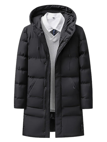 Casaco Masculino Pesado de Inverno Corta-Vento para Frio com Zíper Completo, Capuz Longo e Bolsos Frontais Grandes