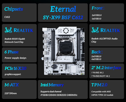 SOYO X99 C612 Chipset Motherboard Kit TPM2.0 Pin with Xeon E5-2682 V4 CPU & 16GB(2x8GB) DDR4 2133MHz RAM M.2 NVME for Gaming PC