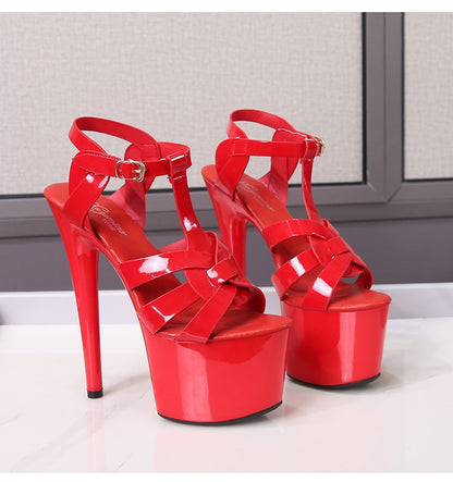 7Inches 17cm Beige Club High Heels Starry Sky Platform Party Pole Dance Women Sandals High-heeled Sandals Gothic Fetish Pumps