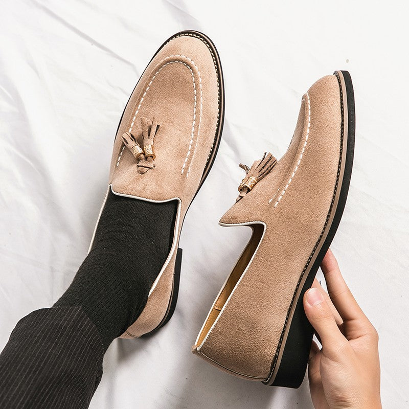 New Fashion Tassel Leather Men Shoes Slip On Loafers Round Toe Patchwork Suede Dress Shoes Man Daily Wedding Party Shoes for Man
