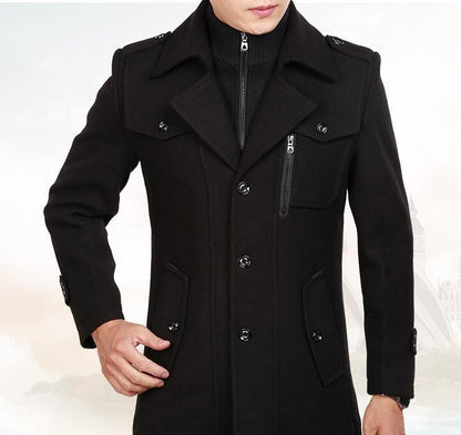 New Autumn Winter Wool Coat Men Fashion Double Collar Thick Jacket Single Breasted Trench Coat Men Casual Wool Blends Overcoats