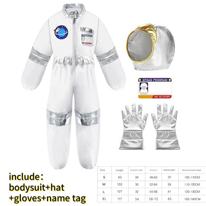 Boy's Space Suits Astronaut Costume for Kids Cosplay Girl Space Performance Astronaut Spaceman Party Dress Up Hooded Gloves Suit