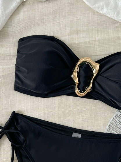 European and American sexy simple solid color fashion bikini set, side tie with metal accessorie