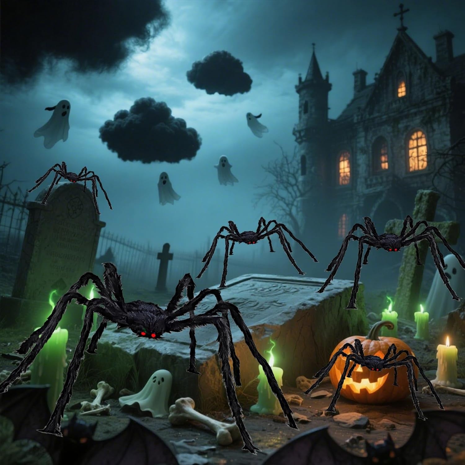 Giant Black Plush Spider Halloween Decoration 30-200cm Horror Haunted House Props Indoor Outdoor Party Scary Decor