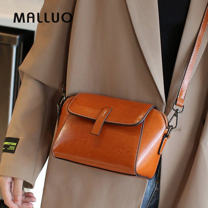 Oil Wax Cowhide Genuine Leather Crossbody Small Bag for Women Fashionable Versatile Shoulder Shell Handbag Lady Casual Phone Bag