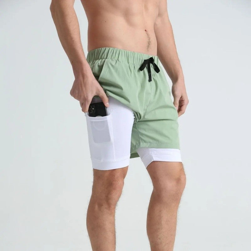 Men's sports double-deck shorts Fitness Quick Dry Training Shorts Casual 2 In 1 Multi-pocket sweatpants Men Gyms Running shorts