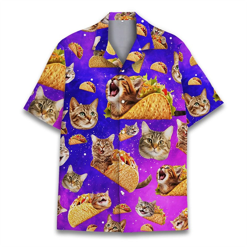 Funny Raccoon 3D Print Shirts For Men Hawaiian Casual Short Sleeve Lapel Blouse