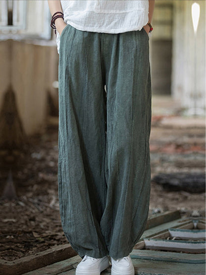 Elegant Women's Cotton Linen Baggy Cargo Pants Vintage Elastic Waist Yoga Trousers Loose Casual Long Wide Leg Oversize Clothes