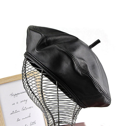 Autumn Winter Women's Genuine Sheep Leather Beret Vintage British Style Painter Hat Versatile Casual Real Leather Headwear
