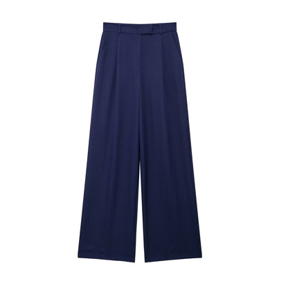TRZA Women Fashion With Darts Front Pockets Wide Leg Pants Vintage High Waist Zi