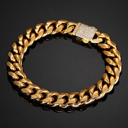 Joias Hip Hop 6mm-14mm Qualquer Comprimento 316L Aço Inoxidável Fivela de Cristal Fashion Pulseira Elos Miami Feminina Masculina