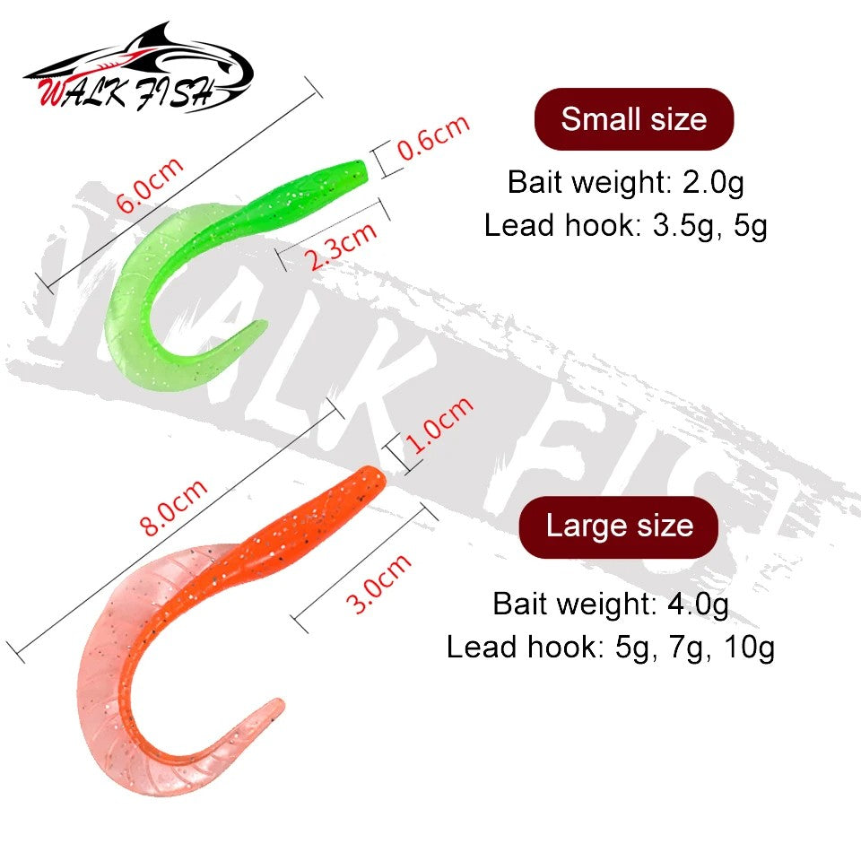 WALK FISH 10Pcs Spinpoler 60MM 80MM Iscas de Peixe Realistas Minhocas Isca de Silicone Artificial Macia Para Baixo Lúcio Isca Wobbler