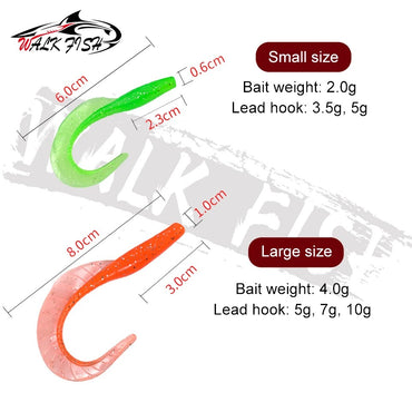 WALK FISH 10Pcs Spinpoler 60MM 80MM Iscas de Peixe Realistas Minhocas Isca de Silicone Artificial Macia Para Baixo Lúcio Isca Wobbler