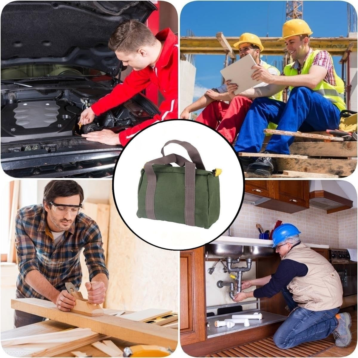 Wide Mouth Tool Bag, Canvas Tool Bag, Heavy Duty Tool Storage Bag, Large Capacity Tool Tote Bag for Electricians, Power