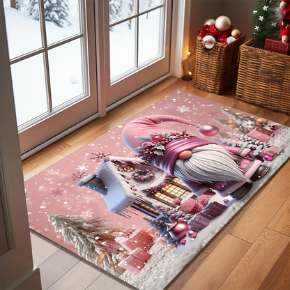 VIKAMA Pink Christmas Santa Claus Rug Bedroom & Living Room Doormat Non-Slip, Stain-Resistant Carpet Home Decor