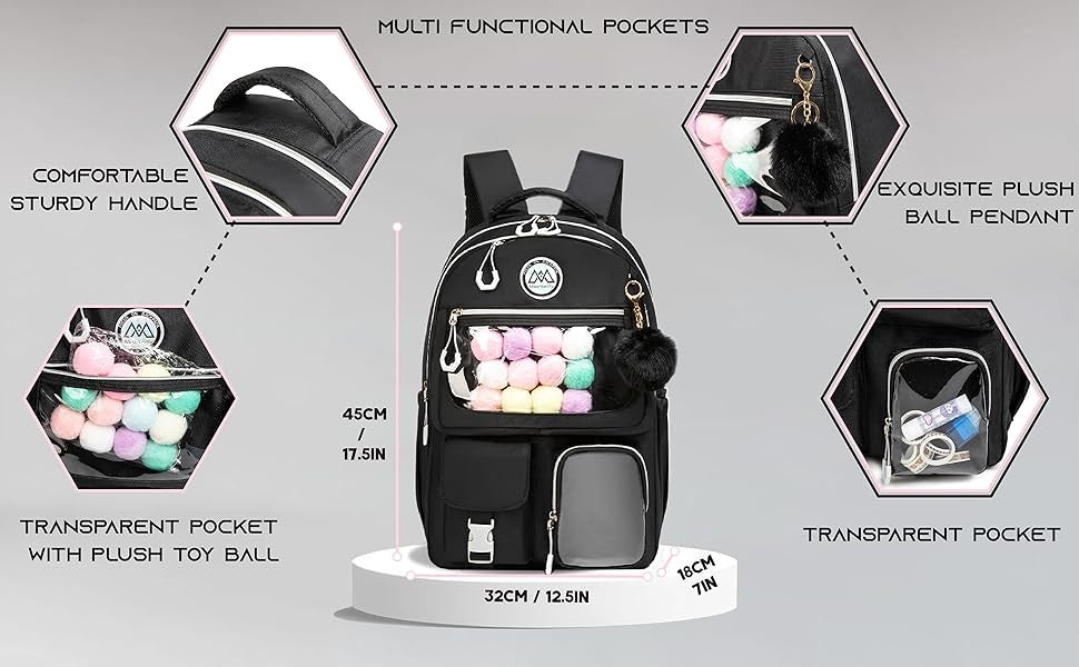 Mochila Meetbelify para Meninas Mochila Estética para Estudantes do Ensino Fundamental Adolescentes Meninas