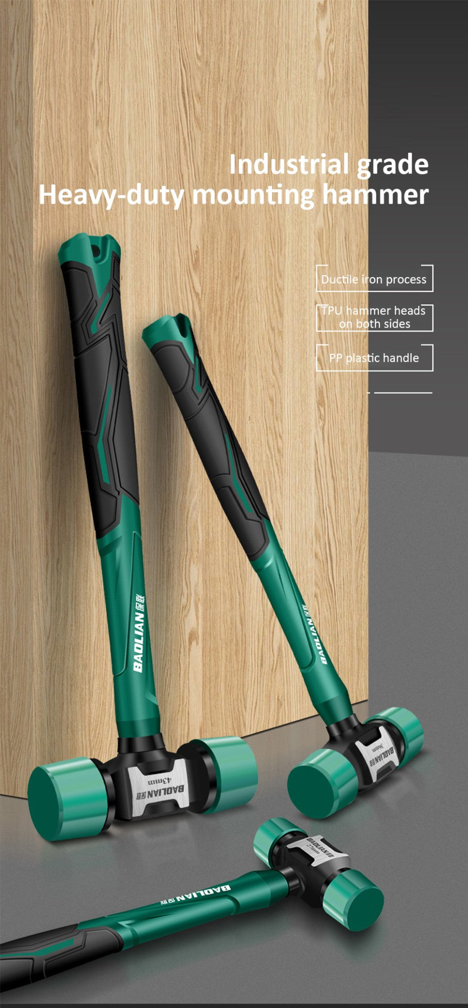 Martelo de Instalação de Cabeça Dupla Multifuncional 27/36/43mm Martelo de Borracha Antiderrapante Antivibração Ferramenta Profissional