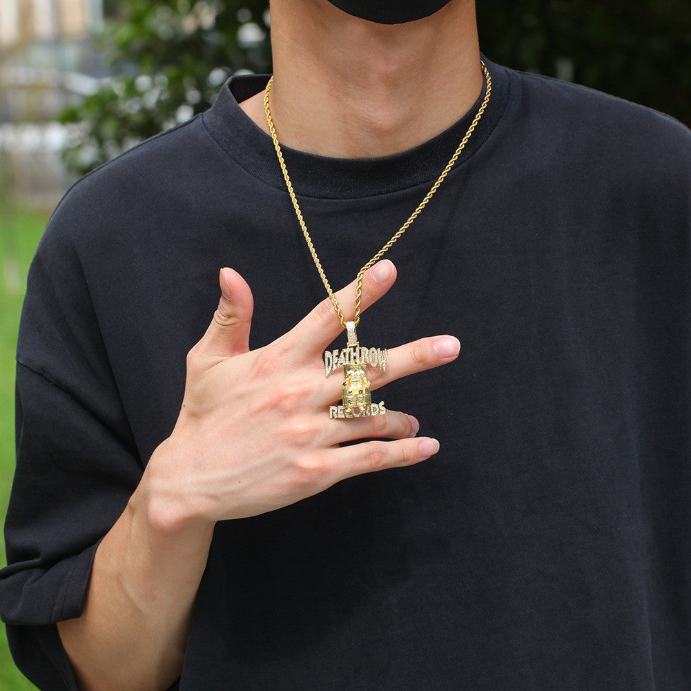 Hip Hop Jewelry Deathrow Records Pendant Necklaces for Men Iced Out Cubic Zirconia Charms 18K Gold Plated Copper Pendants