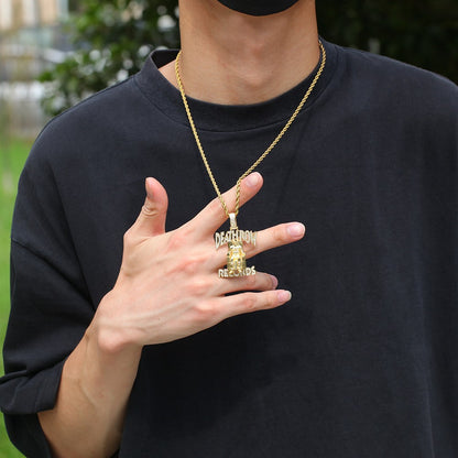 Hip Hop Jewelry Deathrow Records Pendant Necklaces for Men Iced Out Cubic Zirconia Charms 18K Gold Plated Copper Pendants