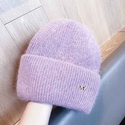 Chapéu de Inverno Feminino Outono Inverno, Gorro de Malha Grosso Versátil, Chapéu de Inverno Quente à Prova de Vento de Cor Sólida para Mulheres, Boné Casual para Atividades ao Ar Livre