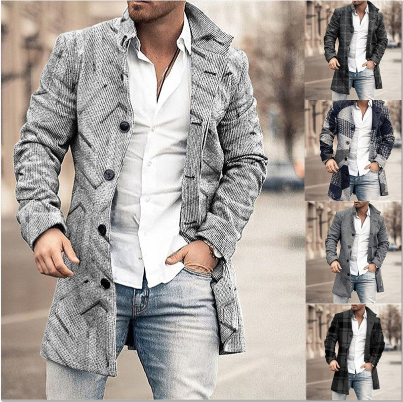 2025 Men's Casual Wool Blends Jacket Plaid Print Long Sleeve Buttoned Jackets Coats Tops Male Warm Outerwear Long Coats Men 4XL