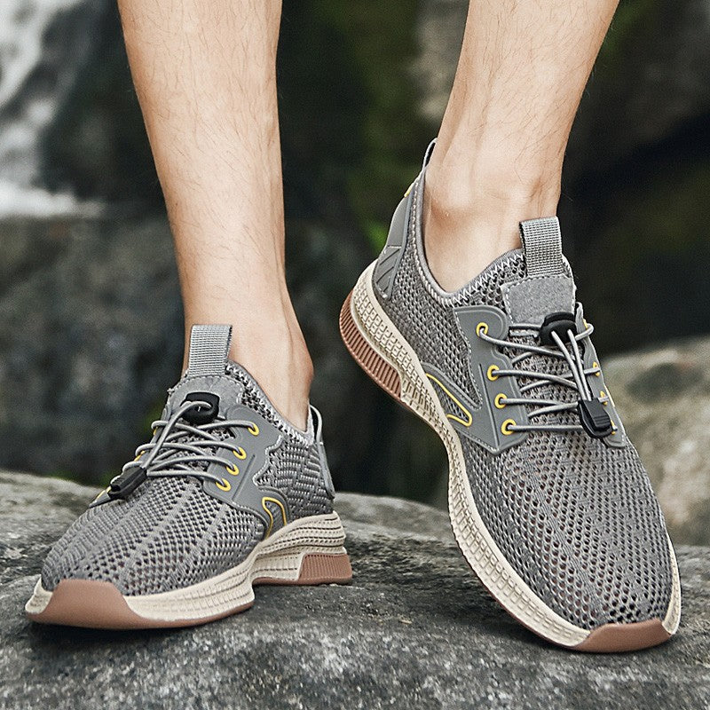 Sapatos Masculinos Casuais de Couro Genuíno para Exteriores Marca de Sapatos Masculinos para Escalada Caminhada Viagem Sapatilhas Respiráveis Masculinas Calçados de Verão