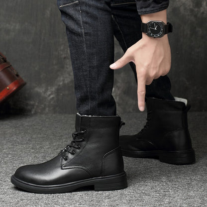 Men Winter Shoes Formal Dress Boots Black Motorcycle Boots Warm Oxford Ankle Men's Boots Genuine Leather High Quality Big Siz 50