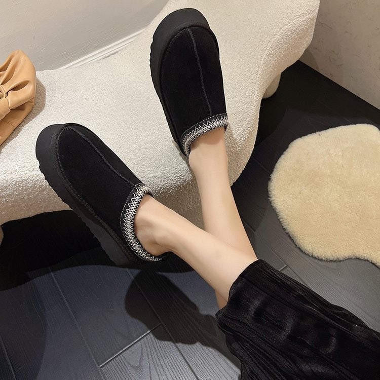 Snow Boots for Women 2024 Winter New Cashmere Warm Platform Without Heel-covered Hair Half Slipper Cotton Shoes for Women Q426