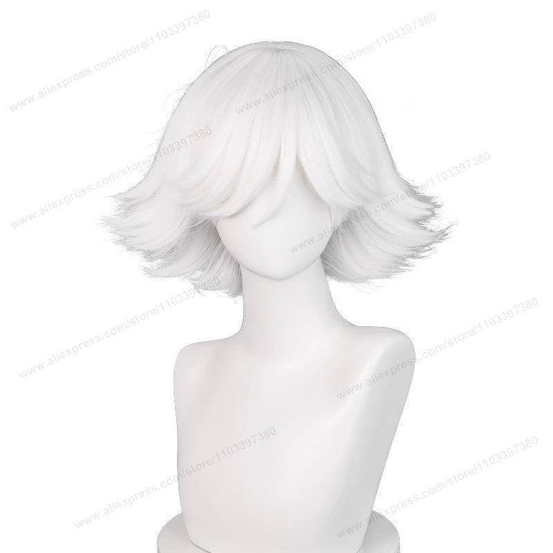 Peruca de Cosplay Anime Mi Zu Ki 33cm Curta Branca Pura Cabelo Sintético Resistente ao Calor