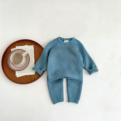 2Pcs Baby Girl Knitted Clothes Autumn Long Sleeve Sweater + Pant Toddler Boy Clothes Suit