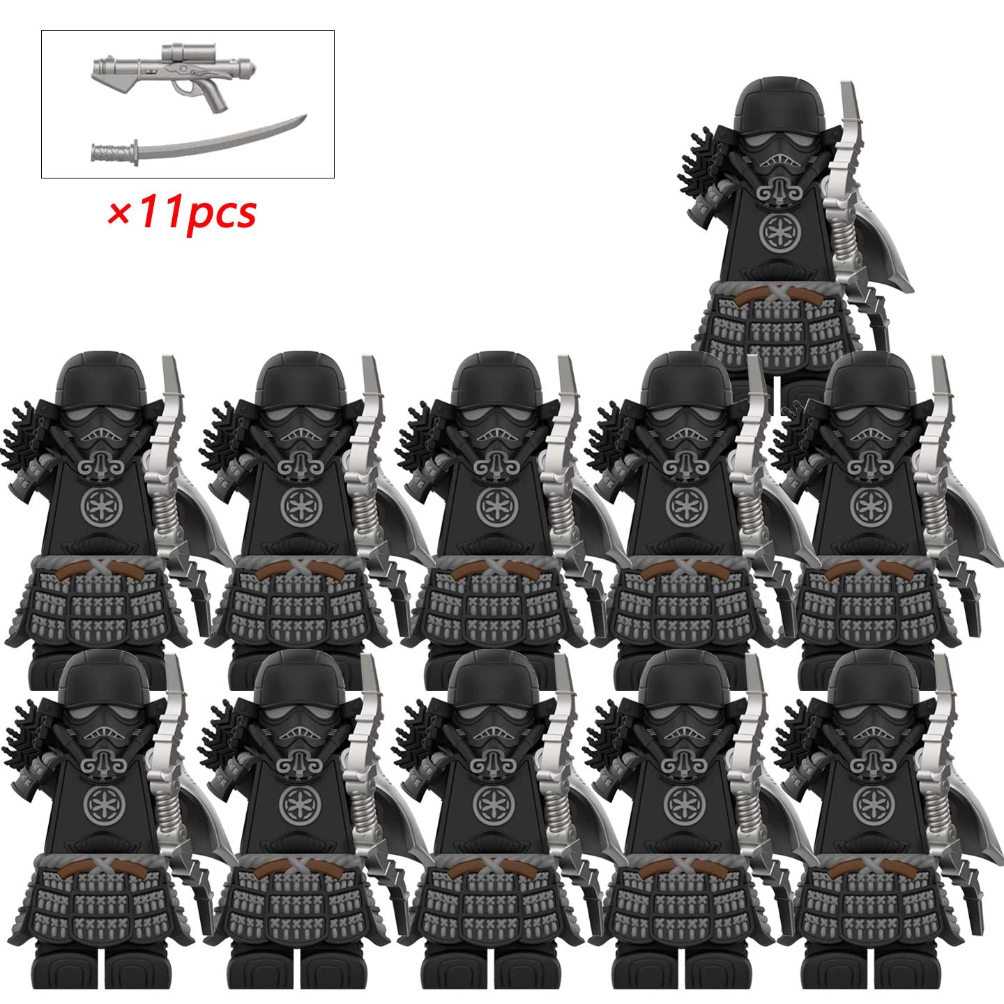 Armadura de Storm Samurai Trooper Soldado Branco Articulado DY325 com Armas (Pistola e Katana) - DY Minifigs