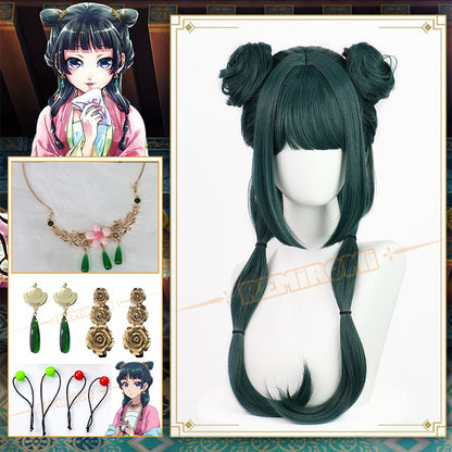 Peruca de Cosplay Maomao Sintética Anime The Apothecary Diaries Cabelo Verde 2 Estilos Kusuriya no Hitorigoto Grampo de Cabelo Touca + Touca de Peruca