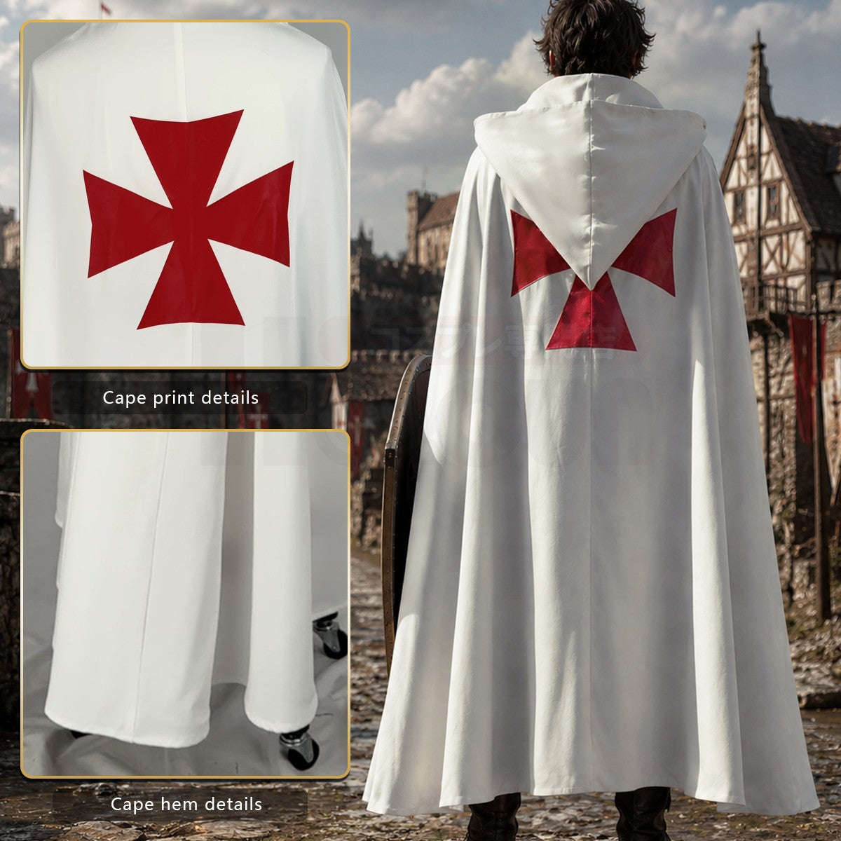 HOLOUN Medieval Knights Templar Cosplay Costume Halloween Convention Christmas Cape Top Belt